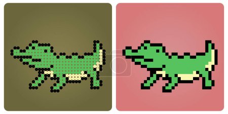 8 bit pixel crocodile. Animals in vector illustration for retro games and beads pattern