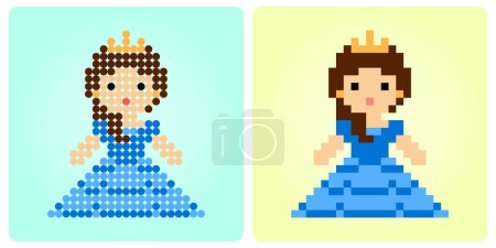 A Princess in Vector Illustration of pixel art. Beads pattern a cute girl dot pixels