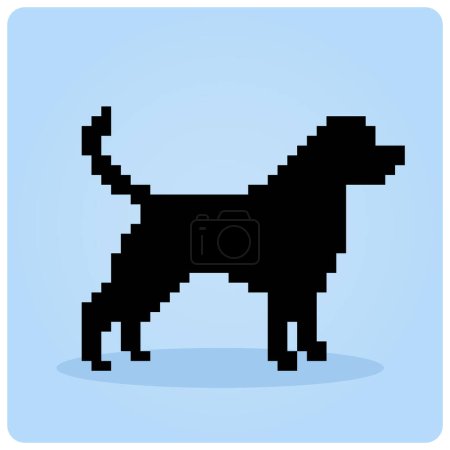8 Bit Pixel Hundesilhouette. Tierische Pixel für Vermögensspiele oder Kreuzstichmuster in Vektorillustrationen.