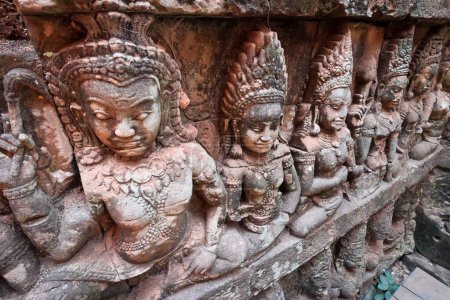Photo for Angkor Wat, Cambodia - February 14, 2019: Buddhist stone carvings in Ta Prohm temple. - Royalty Free Image