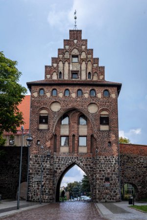Photo for Stargard Szczecinski, Poland - September 12, 2021: Pyrzycka city gate, a medieval brick city landmark. - Royalty Free Image