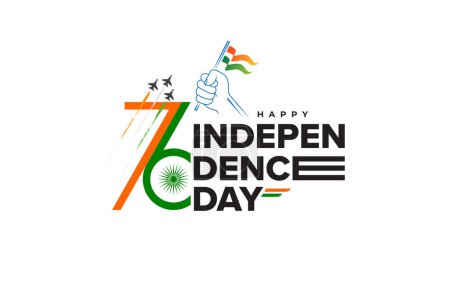 Illustration for 76th Indian Independence Day Typographic design vector illustration - Royalty Free Image