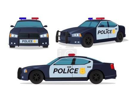 Ilustración de Ilustración de vectores de coche de policía en el frente de fondo blanco, lado, vectores de vista - Imagen libre de derechos