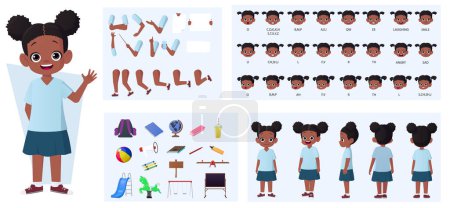 Téléchargez les illustrations : Pack constructeur de personnages afro-américains avec gestes, expressions faciales et différentes poses Illustration vectorielle - en licence libre de droit