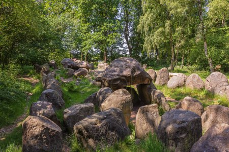 Photo for Longitudinal view of Dolmen 25a-c known as the Kleinenkneter Stones in Wildeshausen - Royalty Free Image