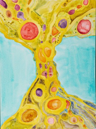 Photo for Cosmic tree of life full of desires. The dabbing technique near the edges gives a soft focus effect due to the altered surface roughness of the paper. - Royalty Free Image