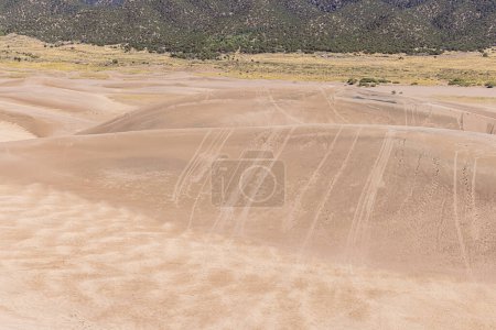 Photo for Marks of sand boarding near Medano Creek in  the Great Sand Dunes National Park - Royalty Free Image