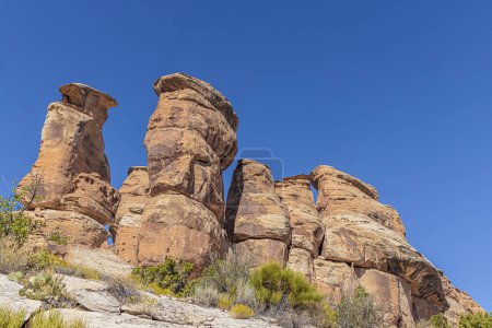 Primer plano de formaciones rocosas extrañamente formadas en la Cocina del Diablo en el Monumento Nacional de Colorado