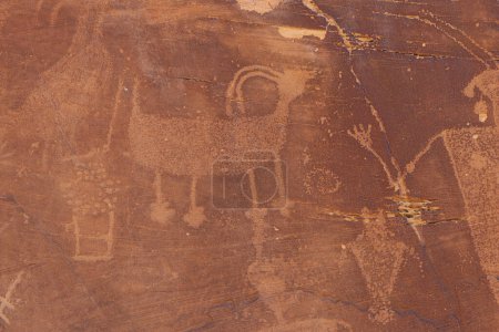 Dibujos de vida silvestre en los petroglifos de Cub Creek en el Monumento Nacional a los Dinosaurios dibujado por el pueblo Fremont