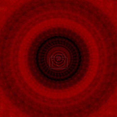 Rotes Mandala mit schwarzem Loch. Die Tupftechnik in Kantennähe verleiht durch die veränderte Oberflächenrauheit des Papiers einen weichen Fokuseffekt.