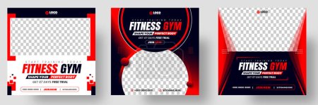 Illustration for Fitness gym social media post banner template with black and red color, gym, Workout, fitness and Sports social media post banner, fitness gym social media post banner design. - Royalty Free Image