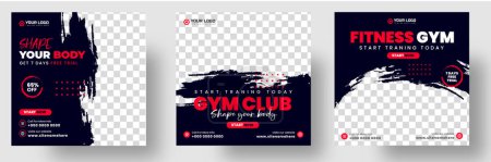 Illustration for Fitness gym social media post banner template with black and red color, gym, Workout, fitness and Sports social media post banner, fitness gym social media post banner design. - Royalty Free Image