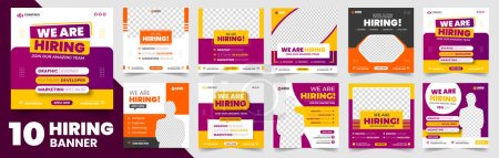 Illustration for We are hiring job vacancy social media post banner design set template with. We are hiring job vacancy square web banner design bundle. Hiring banner set. Hiring Banner bundle. - Royalty Free Image