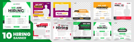 Illustration for We are hiring job vacancy social media post banner design set template with. We are hiring job vacancy square web banner design bundle. Hiring banner set. Hiring Banner bundle. - Royalty Free Image