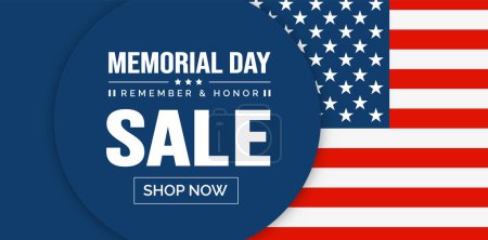 Memorial day sale vector banner template. Memorial Day sale Background or banner design template with USA flag Vector. Remember and Honor.  National American holiday illustration.