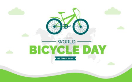 Téléchargez les illustrations : Modèle de conception de fond ou de bannière de la Journée mondiale du vélo couleur bleue et verte forme unique. Conception de vecteur de vélo. - en licence libre de droit