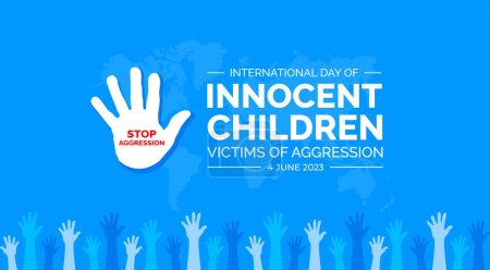 Día Internacional de los Niños Inocentes Víctimas de Agresión fondo o banner diseño plantilla azul y blanco color forma de la mano única.