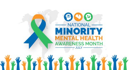 Fondo del Mes Nacional de Concientización de la Salud Mental de las Minorías, banner, póster y plantilla de diseño de tarjetas celebradas en julio.