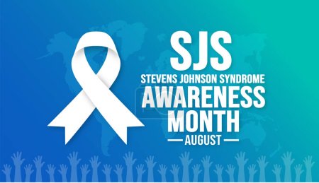 Illustration for August is Stevens Johnson Syndrome SJS Awareness Month background template. Holiday concept. background, banner, card, and poster design template with ribbon, text inscription and standard color. - Royalty Free Image