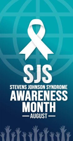 Illustration for August is Stevens Johnson Syndrome SJS Awareness Month background template. Holiday concept. background, banner, card, and poster design template with ribbon, text inscription and standard color. - Royalty Free Image
