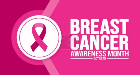Illustration for October is breast cancer awareness month background template. Holiday concept. background, banner, placard, card, and poster design template with ribbon and text inscription. vector illustration. - Royalty Free Image