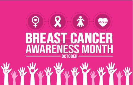 Illustration for October is breast cancer awareness month background template. Holiday concept. background, banner, placard, card, and poster design template with ribbon and text inscription. vector illustration. - Royalty Free Image