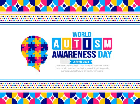 Journée mondiale de sensibilisation à l'autisme modèle de fond célébrée le 2 avril. utiliser pour l'arrière-plan, bannière, carte, carte de voeux, affiche, couverture de livre, plaque, cadre photo, modèle de bannière de message de médias sociaux.