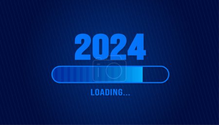 2024 Ladebank Progress digitale Technologie dunkelblauer Hintergrund. Frohes neues Jahr 2024. Starten Sie Zielplan und Strategie. 2023 bis 2024 Laden von Business-Web-Bannern. Vektorillustration.