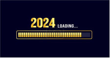 2024 Loading Bar Fortschritt der digitalen Technologie goldene Farbe Hintergrund. Frohes neues Jahr 2024. Starten Sie Zielplan und Strategie. 2023 bis 2024 Laden von Business-Web-Bannern. Vektorillustration.