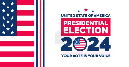 Presidential election 2024 background design template with USA flag. Vote in USA flag banner design. Election voting poster. president voting 2024. Political election 2024 campaign background.