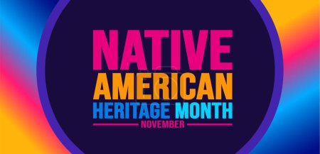 Illustration for November is Native american heritage month background template. American Indian culture Celebrate annual in United States. use to banner, placard, card, poster design template with text inscription. - Royalty Free Image