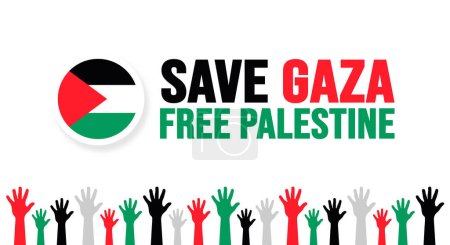 Ilustración de Guardar Gaza gratis Palestina tipografía concepto fondo diseño plantilla con bandera nacional Palestina. - Imagen libre de derechos