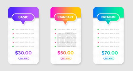 UI UX app pricing chart table Subscription design or website Pricing chart table design template. Product Plan Offer Price Package Subscription Options Comparison Table Chart Infographic Design.