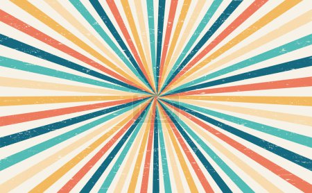 Téléchargez les illustrations : Abstrait coloré vintage années 60 et 70 Hippie Retro Minimal élégant Soleil et arc-en-ciel motif tourbillon fond d'écran de rainbow groovy Wavy Line design avec texture sale. - en licence libre de droit