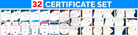 Illustration for Big mega set of 32 Collection diploma Certificate template for achievement graduation completion with luxury badge. landscape and portrait training graduation or course completion certificate set - Royalty Free Image