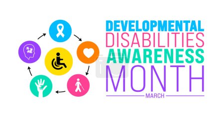 Illustration for March is Developmental Disabilities Awareness Month background template. Holiday concept. use to background, banner, placard, card, and poster design template with text inscription and standard color. - Royalty Free Image