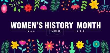 Illustration for March is Womens History Month background template with flower and women vector and women icon sign design. use to background, banner, placard, card, and poster design template. vector illustration. - Royalty Free Image