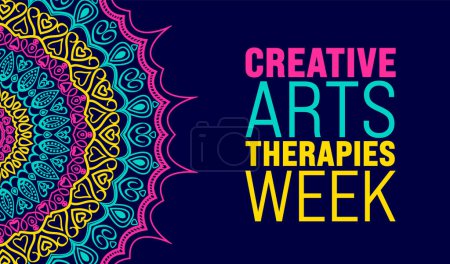 Illustration for March is Creative Arts Therapies Week background template. Holiday concept. use to background, banner, placard, card, and poster design template with text inscription and standard color. vector - Royalty Free Image