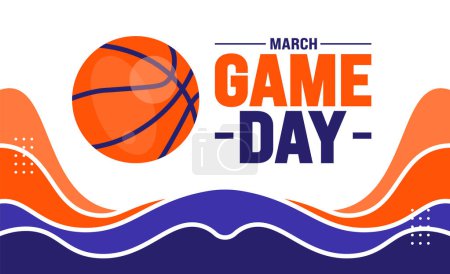 Illustration for March is Game Day background design template. Basketball playoff in March. Ball for basketball Final games of season tournament Super sport party poster in United States. Game Day banner. - Royalty Free Image