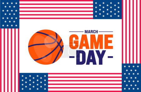 march is Game Day background design template. Basketball playoff in March. Ball for basketball Final games of season tournament Super sport party poster in United States. Game Day banner.