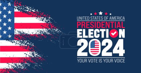 USA Election 2024 plantilla de diseño de fondo de pincelada de pintura. Bandera USA 2024 diseño de banner electoral presidencial. Afiche electoral presidencial de Estados Unidos. Noviembre 5 Voto banner día. vector