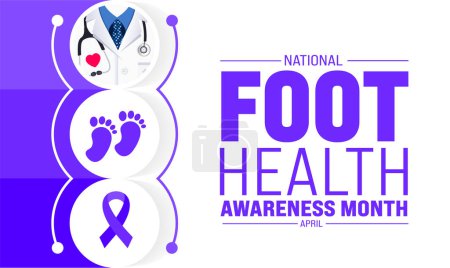 April ist der National Foot Health Awareness Month Hintergrundvorlage. Ferienkonzept. Verwendung für Hintergrund, Banner, Plakat, Karte und Plakatentwurf mit Textbeschriftung und Standardfarbe.