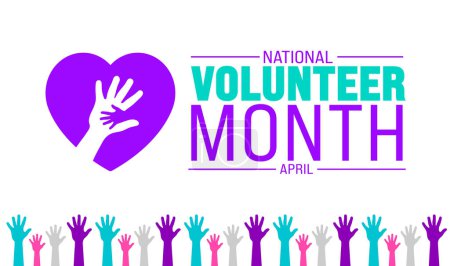 April ist Nationaler Freiwilligenmonat. Ferienkonzept. Verwendung für Hintergrund, Banner, Plakat, Karte und Plakatentwurf mit Textbeschriftung und Standardfarbe. Vektor
