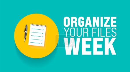 April ist Organize Your Files Week Hintergrundvorlage. Ferienkonzept. Verwendung für Hintergrund, Banner, Plakat, Karte und Plakatentwurf mit Textbeschriftung und Standardfarbe. Vektor