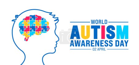 2 April world Autism awareness day boy child head with colorful puzzle brain banner design template. vector illustration.