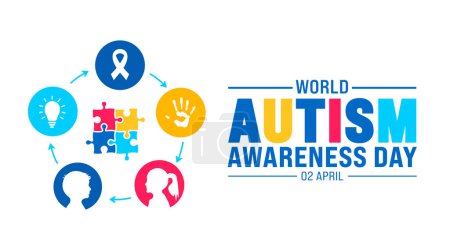 2 April world Autism Awareness Day colorful Puzzle banner design template. Autism Awareness Day colorful kids raising hand background design template.