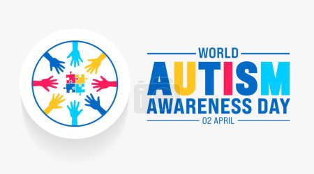 2 April world Autism Awareness Day colorful Puzzle banner design template. Autism Awareness Day colorful kids raising hand background design template.