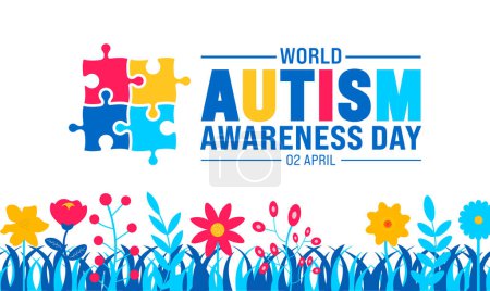 2 April world Autism Awareness Day colorful Puzzle icon banner or background design template.