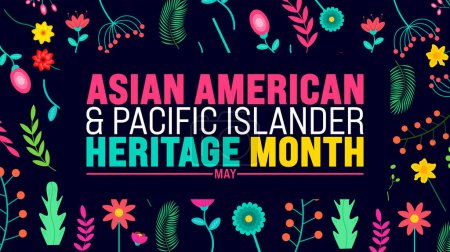 Der Mai ist der asiatisch-amerikanische und pazifische Monat des Inselerbes, bunte Blume und Blatt-Hintergrundvorlage. feiert die Kultur, Traditionen und Geschichte der Vereinigten Staaten. Verwendung als Banner, Karte, Poster