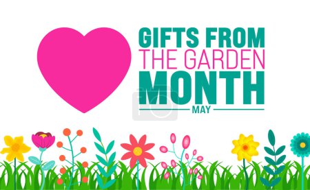 Illustration for May is Gifts from the Garden Month background template. Holiday concept. use to background, banner, placard, card, and poster design template with text inscription and standard color. vector - Royalty Free Image